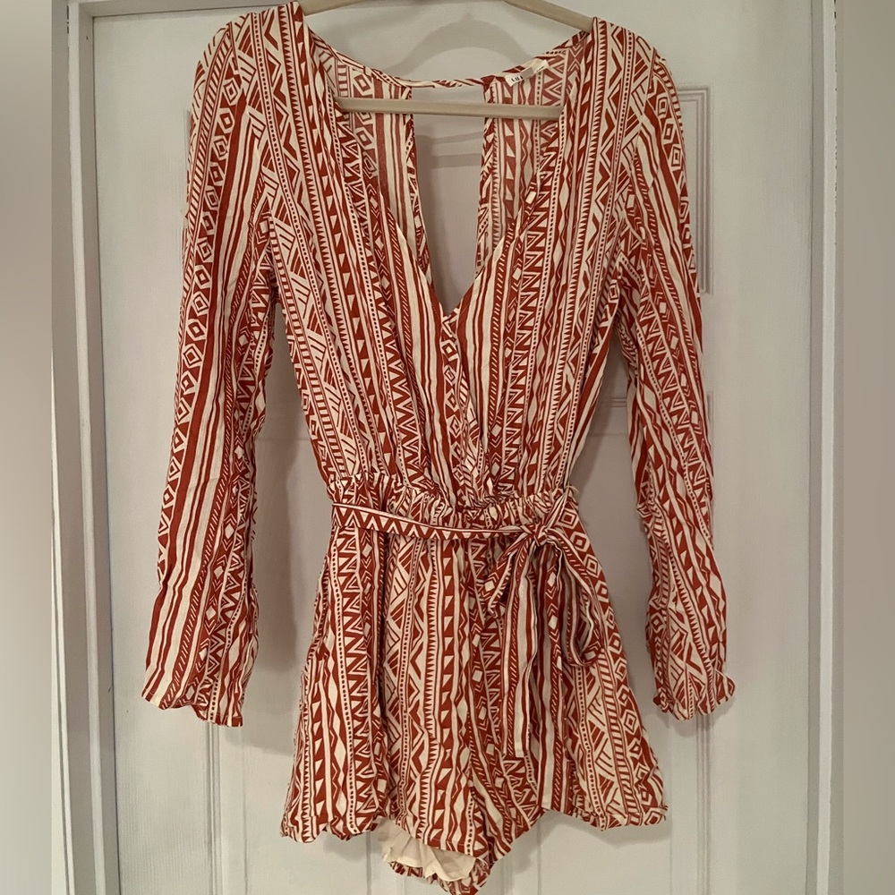 Lunik Long Sleeve Romper with Tie Belt - Burnt Orange - Large